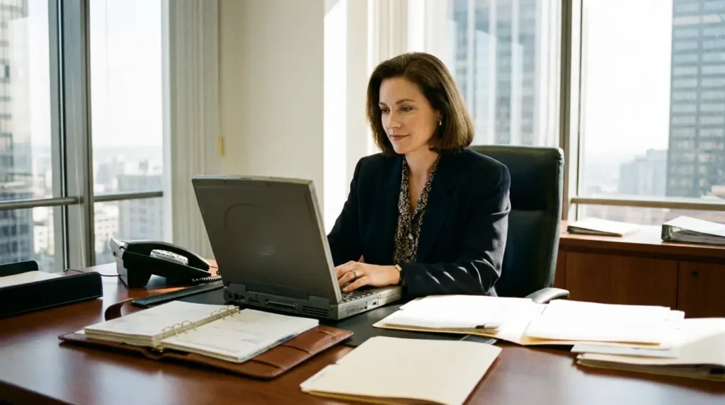 Executive assistant managing a complex calendar and documents, demonstrating key skills for the role in 2026