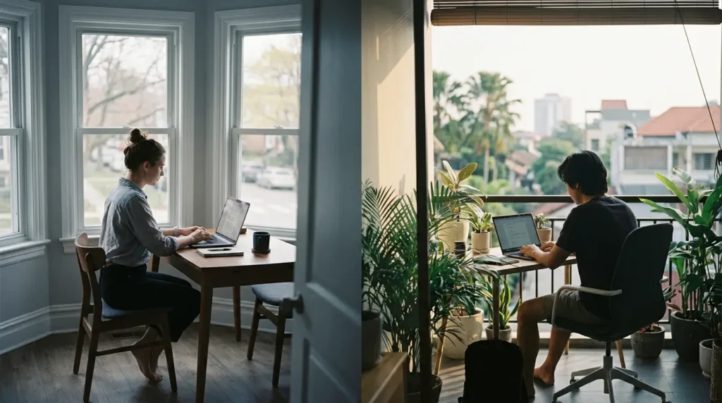 Offshore and local virtual assistants working remotely, illustrating the comparison between both hiring models