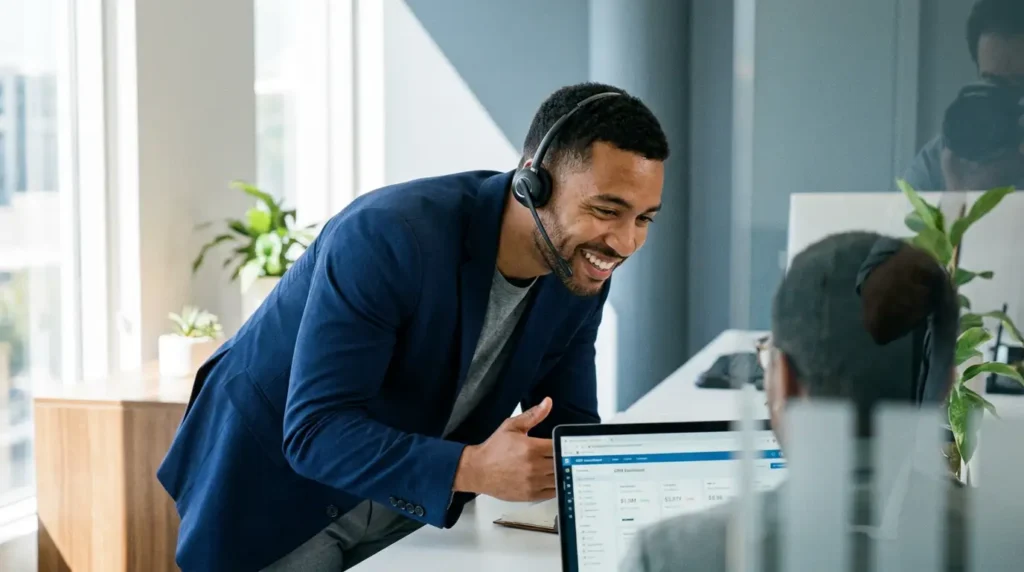 Sales development representative on a call demonstrating the communication and resilience skills the role requires