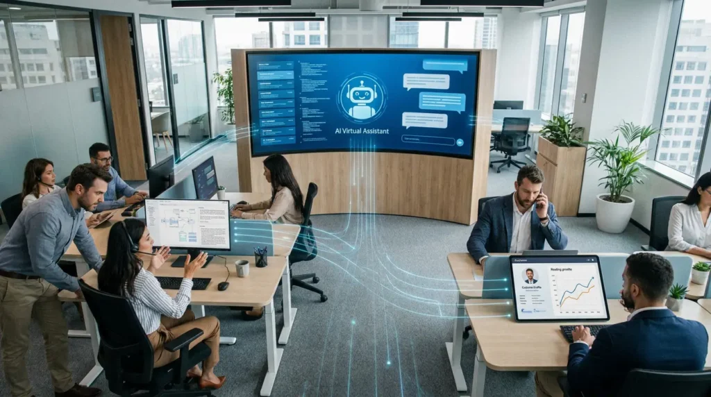 AI and human agents working together in a hybrid customer support model